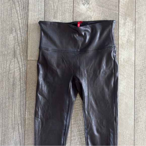 SPANXshape Shaping Faux Leather Black Leggings Size Medium. - Picture 3 of 5